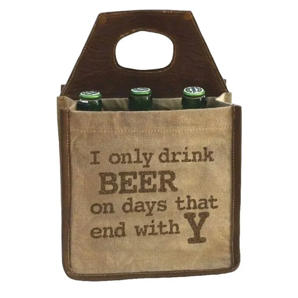 Beer Carrier Cooler Faux Leather Distressed Gift For Man Party 6‎ Pack Canvas
